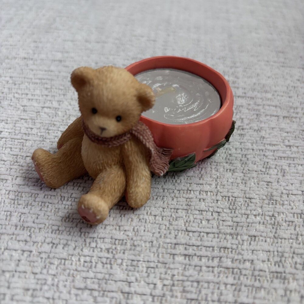 Halloween Decor Cherished Teddies Pumpkin and Bear Tealight Holder
